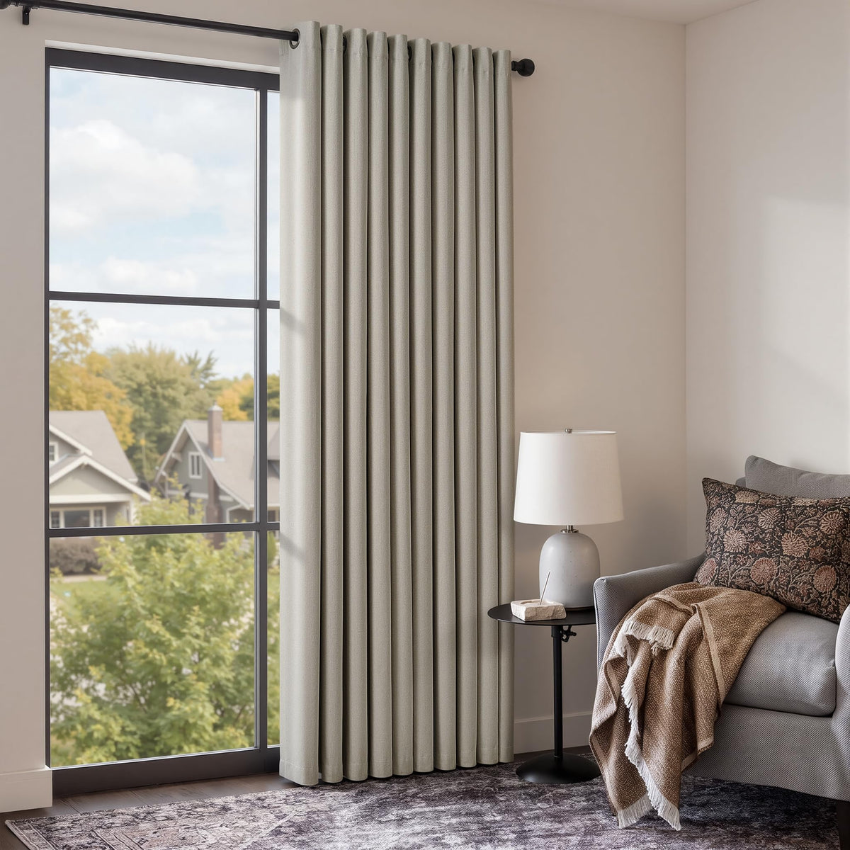 Natural Ivory 100% Blackout Grommet Linen Curtains 90 Inch Long 2 Panels