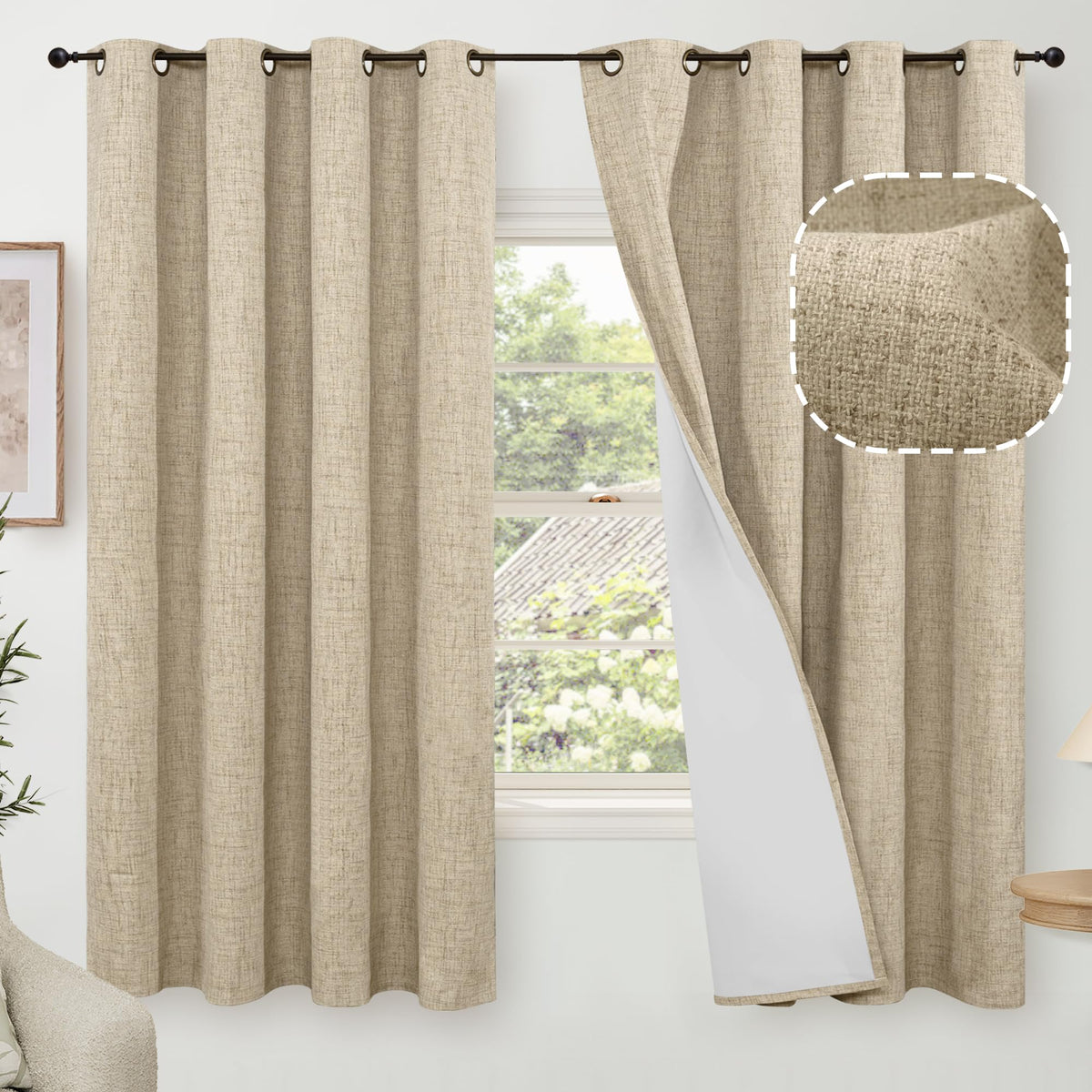 Lajode Natural Linen Blackout Curtains for Bedroom - 52x84 Inch 2 Panels