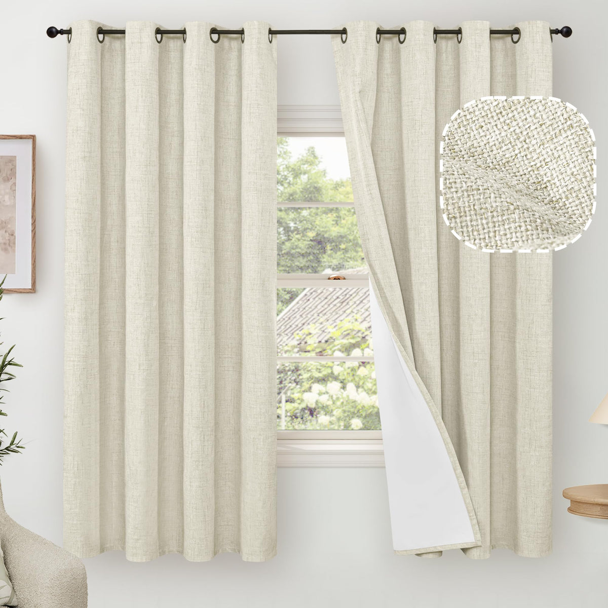 Lajode Natural Linen Blackout Curtains for Bedroom - 52x84 Inch 2 Panels