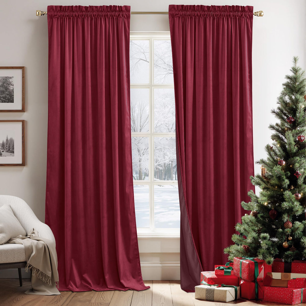RYB HOME Green Velvet Blackout Curtains 84 inches for Bedroom Living Room