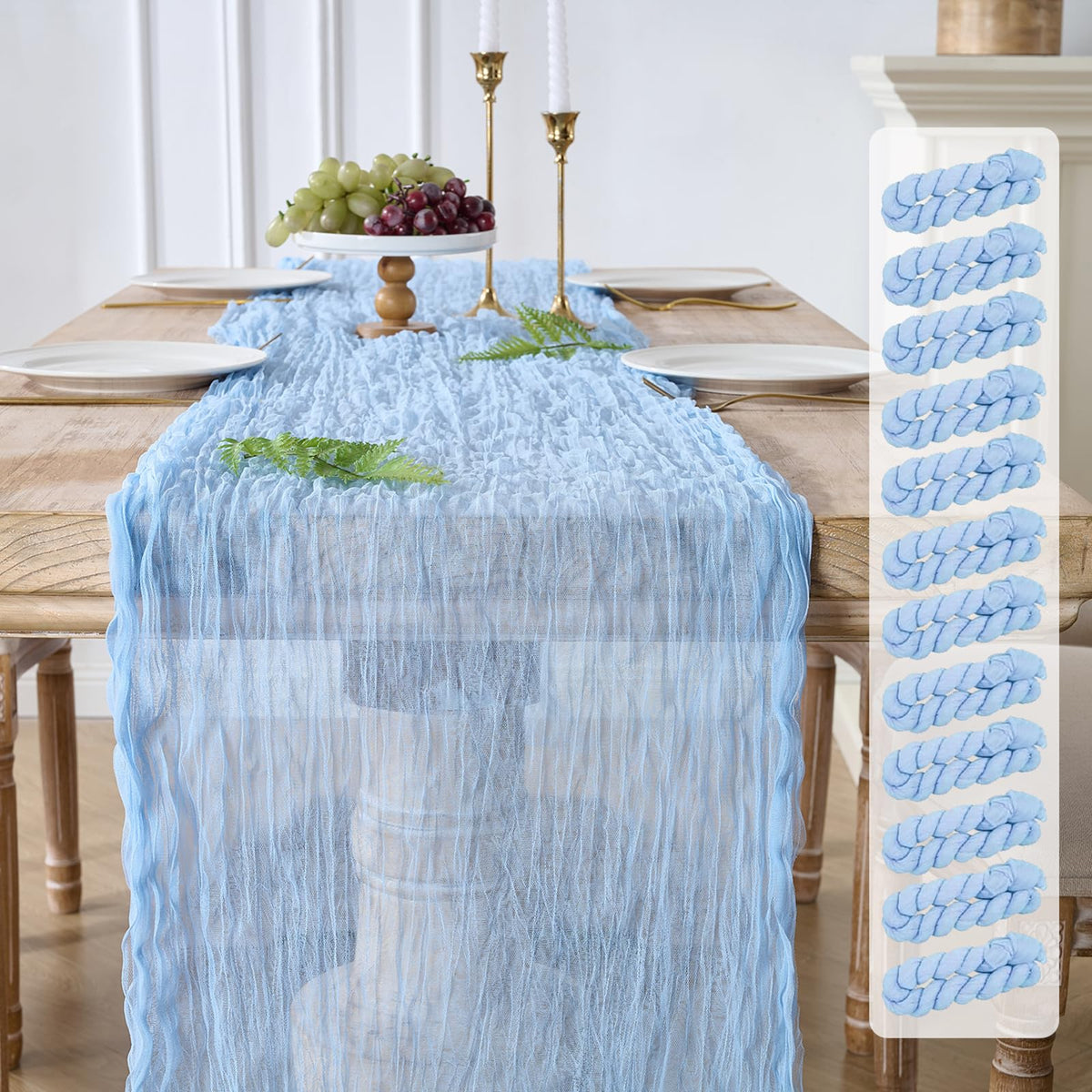 12PC Gold Gauze Table Runner 120 Inch 10FT Dining Wedding Baby Shower Holiday Birthday Sparkly Sheer Tulle Table Décor
