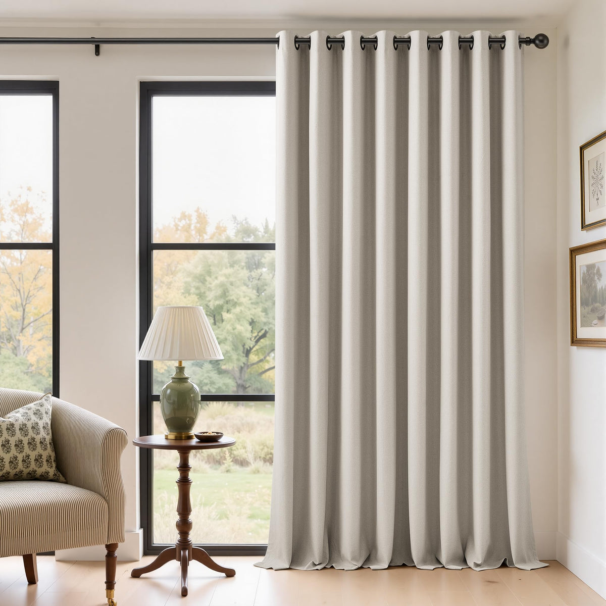 Natural Ivory 100% Blackout Grommet Linen Curtains 90 Inch Long 2 Panels