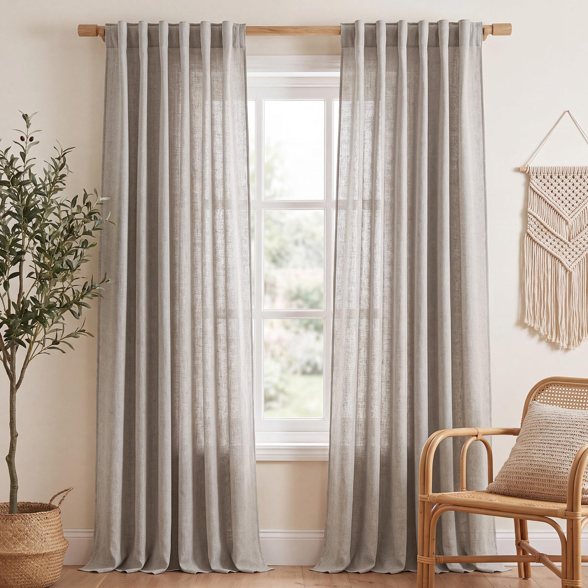 NICETOWN Natural Linen Curtains 70 Inches Length, 2 Panels, W37 x L70