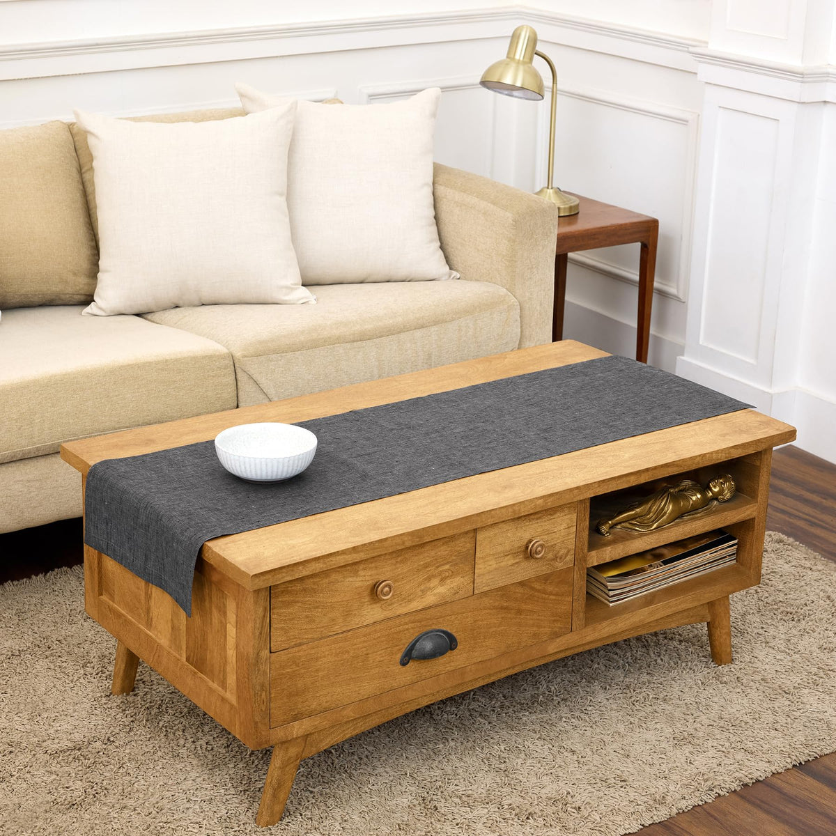 Solino Home 100% Pure Linen Table Runner Natural Long, Athena 14 x 108 in