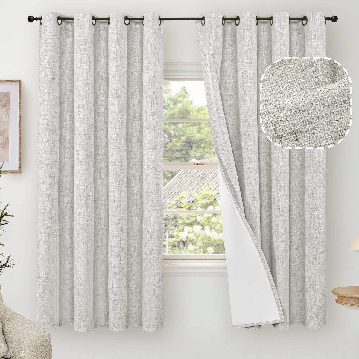 Lajode Natural Linen Blackout Curtains for Bedroom - 52x84 Inch 2 Panels