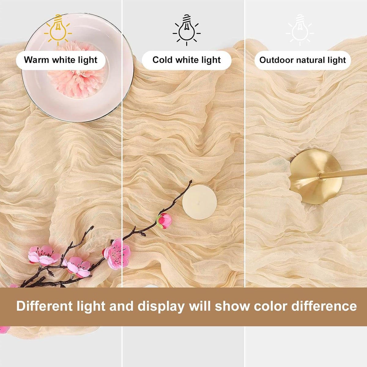 12 Pack Beige Cheesecloth Table Runner, 35x120 Inch Summer Gauze Cheese Cloth Table Runners 10 FT Beige Table Runner for Wedding Baby Shower Birthday Party Table Decors