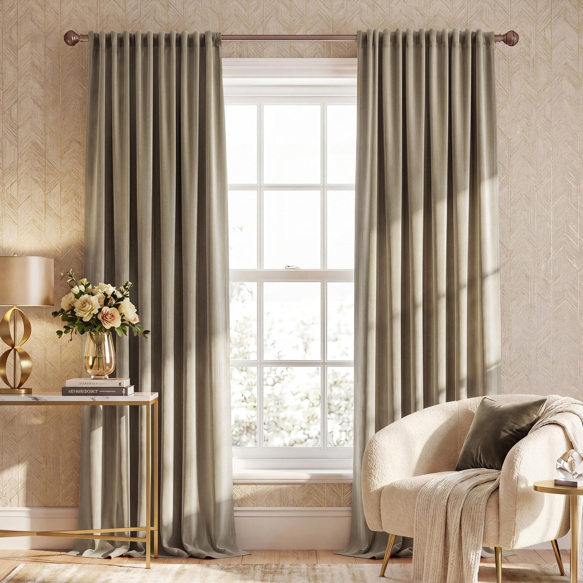NICETOWN Christmas Blackout Olive Green Velvet Curtains, W52xL84, 2 Panels