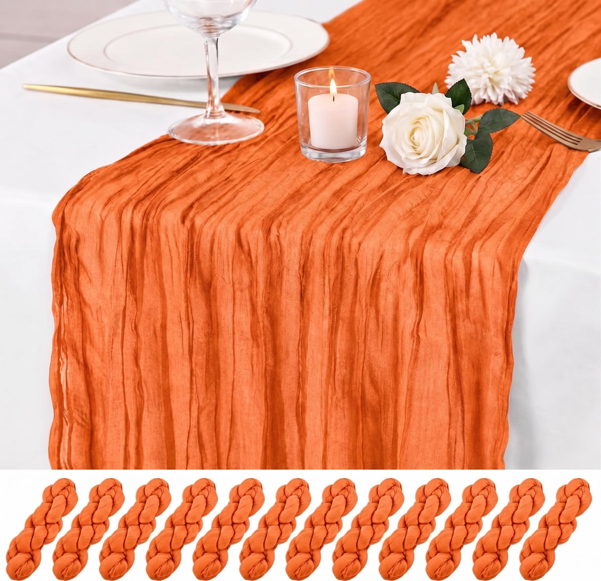 12 Pack Dusty Rose Cheesecloth Table Runner 17x108 Inch Boho Rustic Semi Sheer Gauze Cheese Cloth Table Runner for Wedding Bridal Shower Baby Shower Party Farmhouse Dining Table Decor