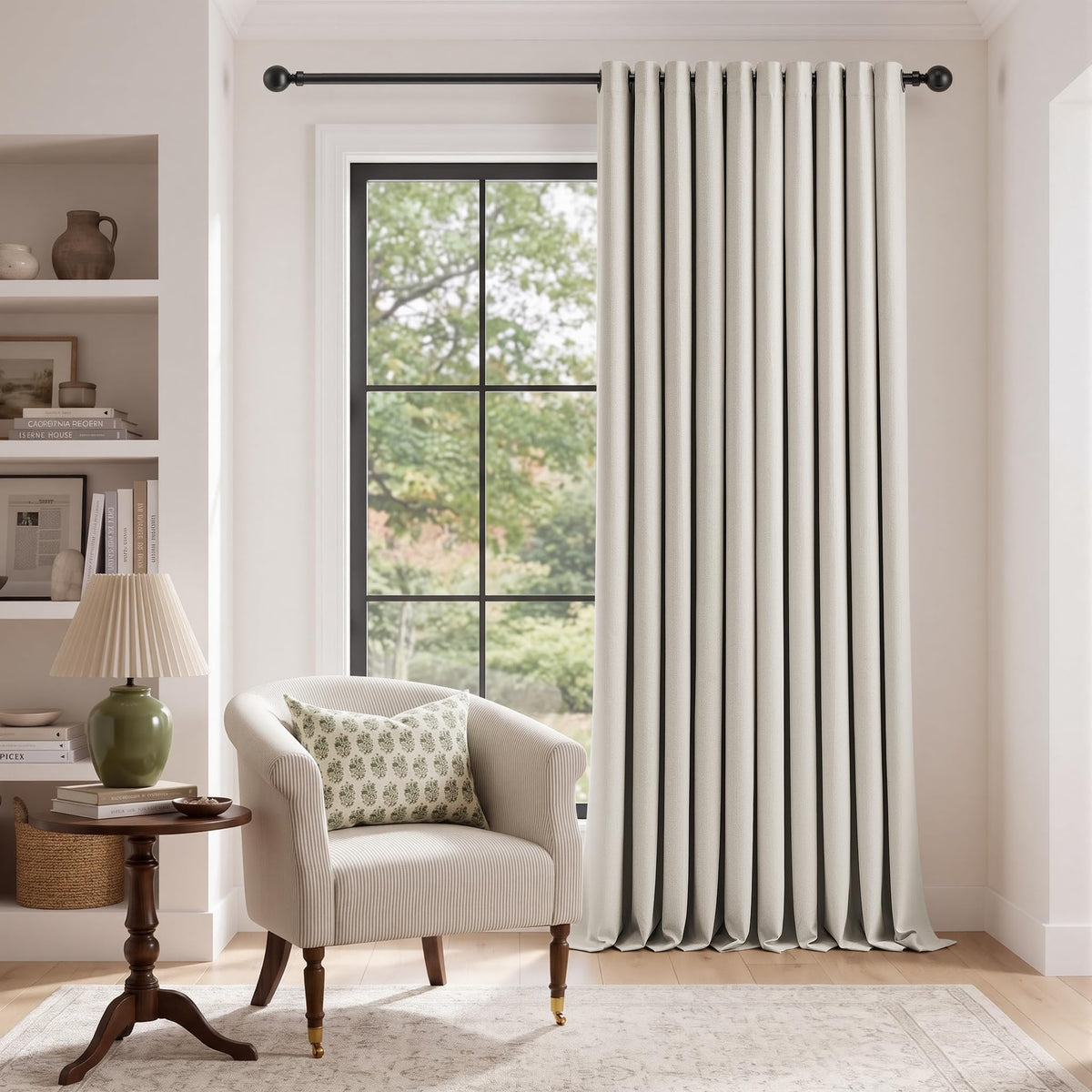 Natural Ivory 100% Blackout Grommet Linen Curtains 90 Inch Long 2 Panels