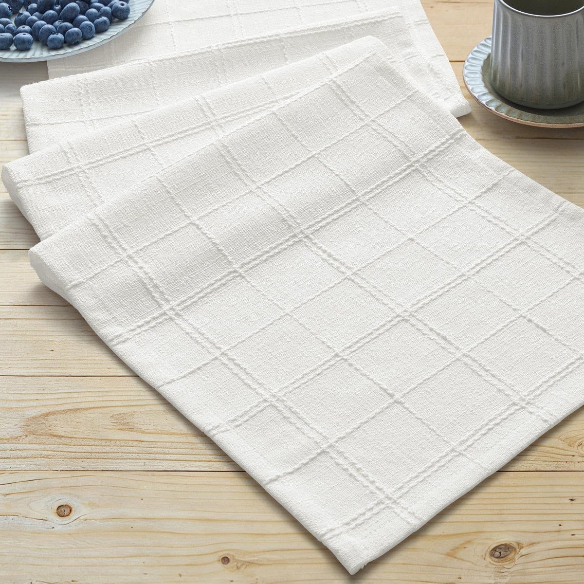 ZeeMart Linen Checked Farmhouse Table Runner, 13x72 Inches Neutral Beige