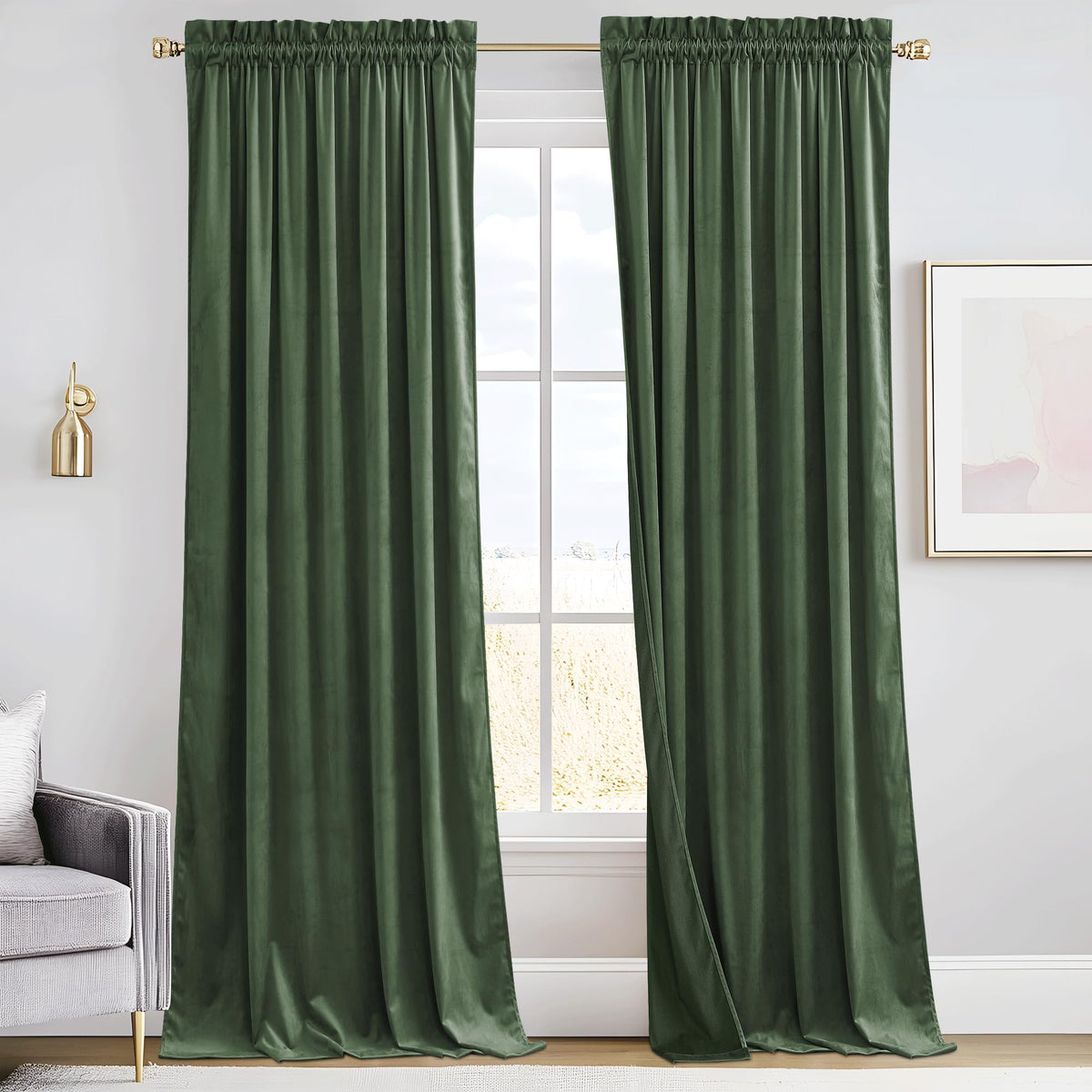 RYB HOME Green Velvet Blackout Curtains 84 inches for Bedroom Living Room