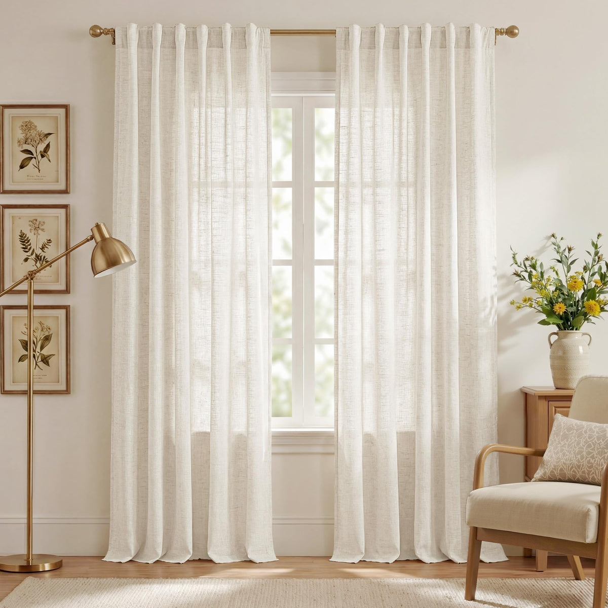 NICETOWN Natural Linen Curtains 70 Inches Length, 2 Panels, W37 x L70