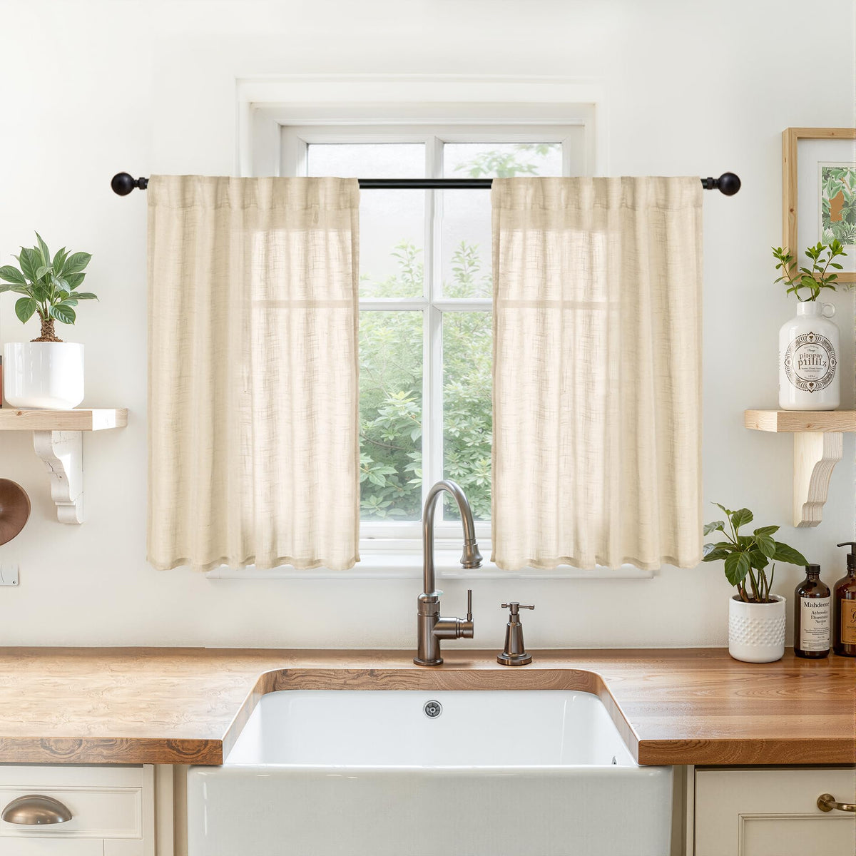 YoungsTex Linen Semi Sheer Curtains 72 Inch Length, Light Filtering Drapes