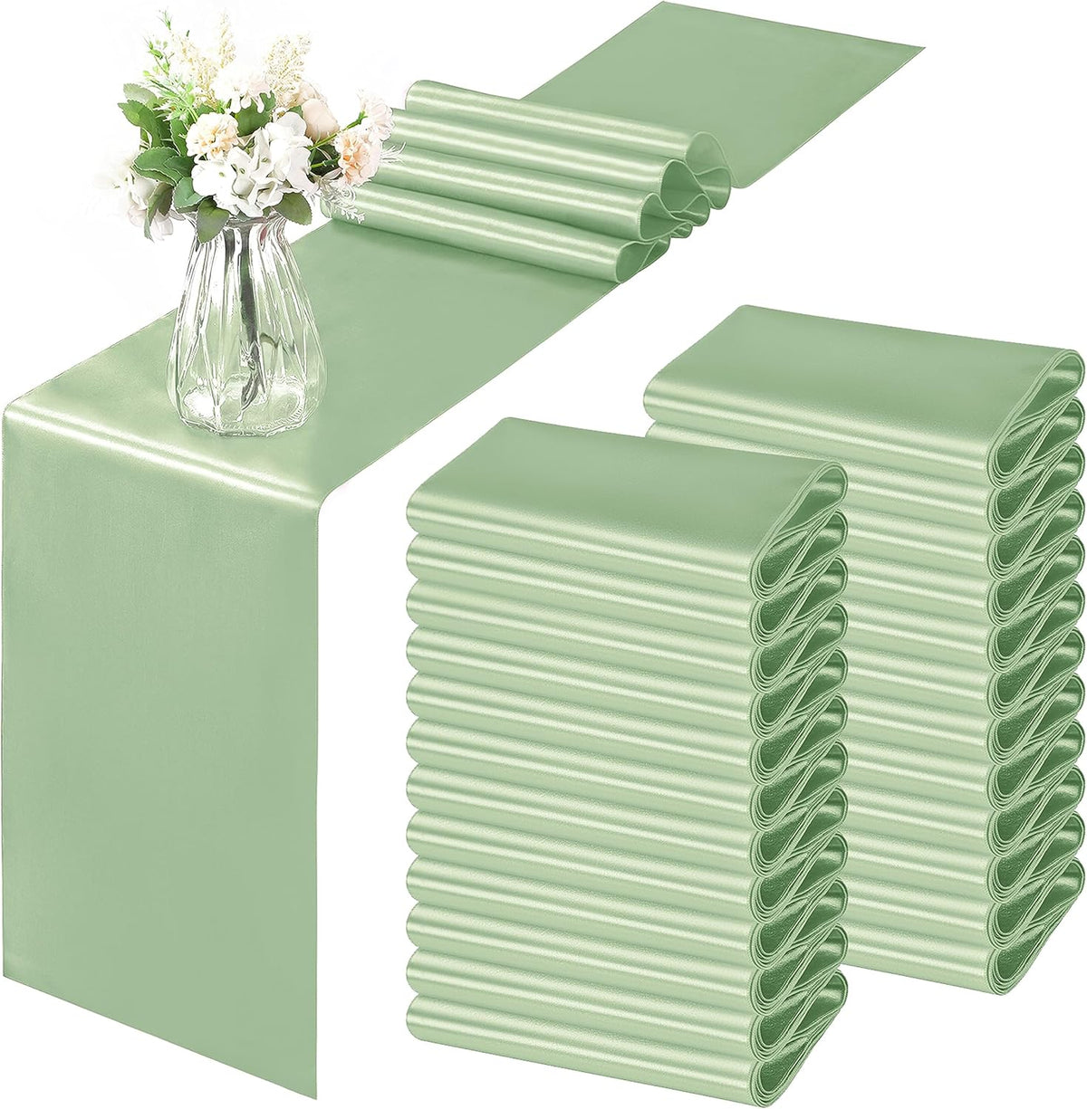 Horbaunal 24 Pack Sage Green Satin Table Runner 12 x 108 Inch