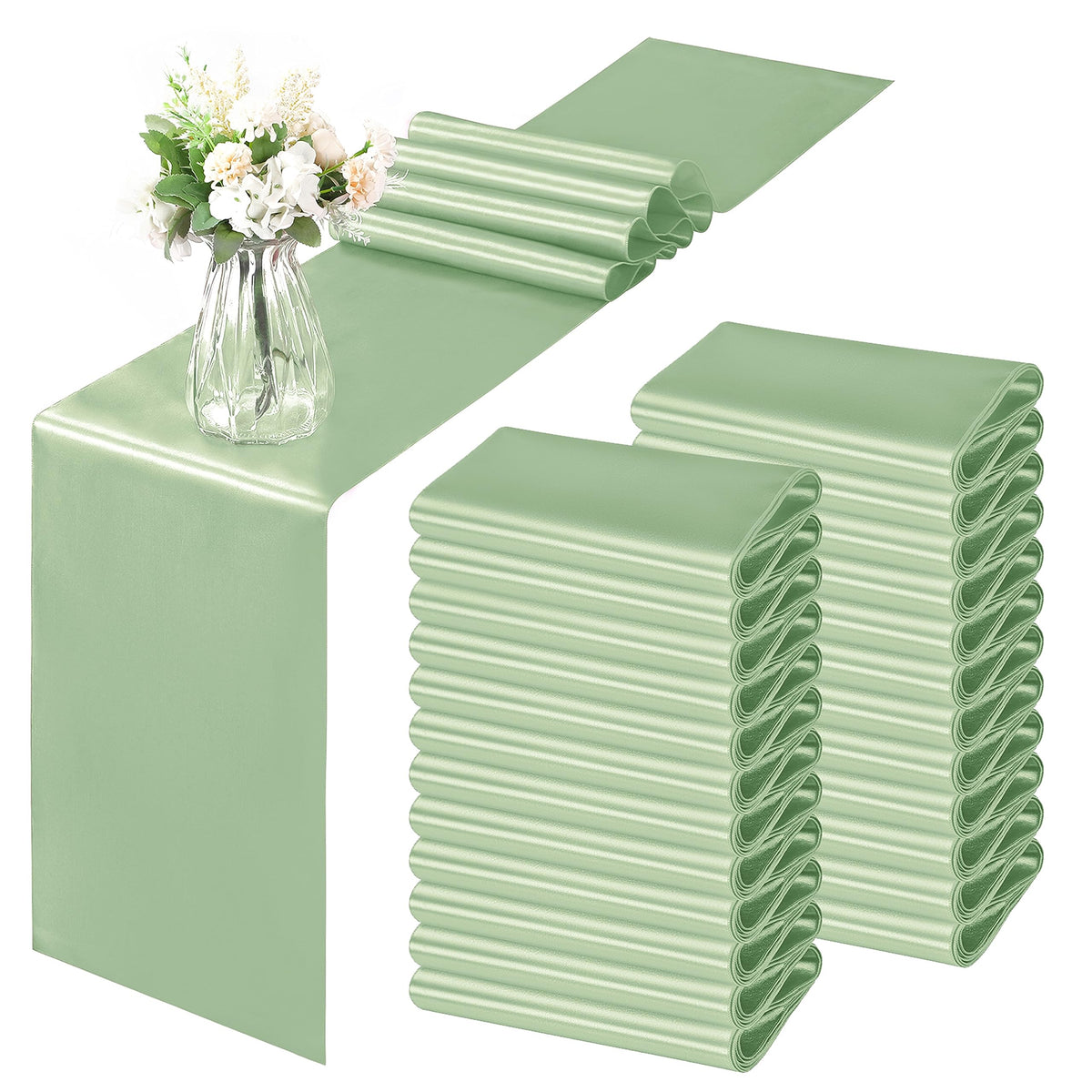 Horbaunal 24 Pack Sage Green Satin Table Runner 12 x 108 Inch