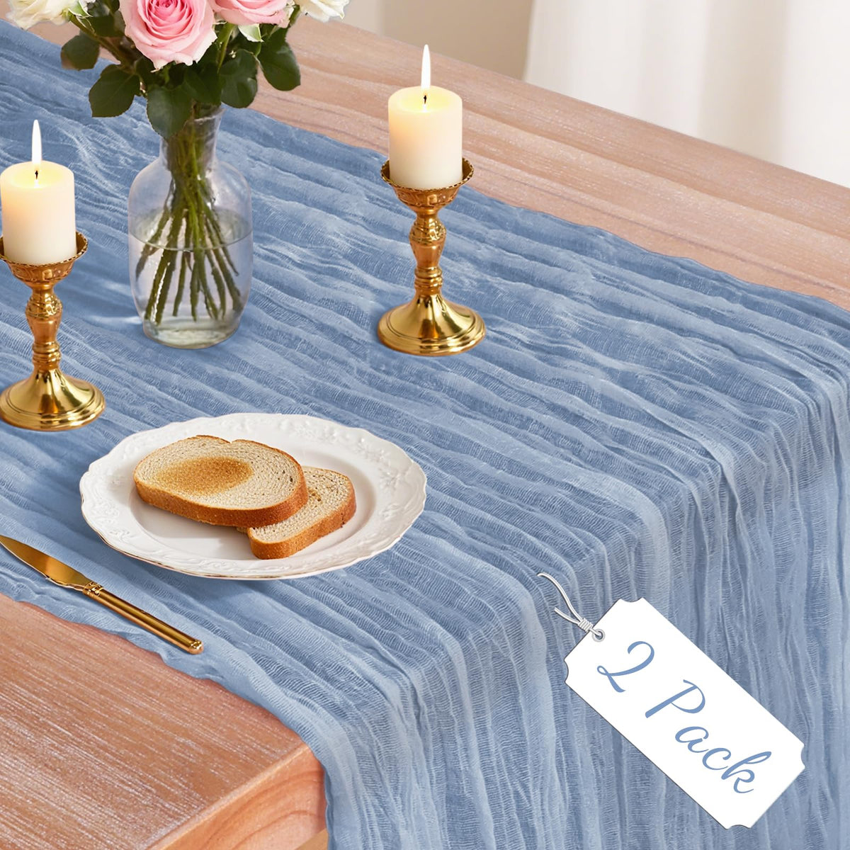 2 Pack Cheesecloth Table Runner, 120 Inch Pink Table Runner for Decor