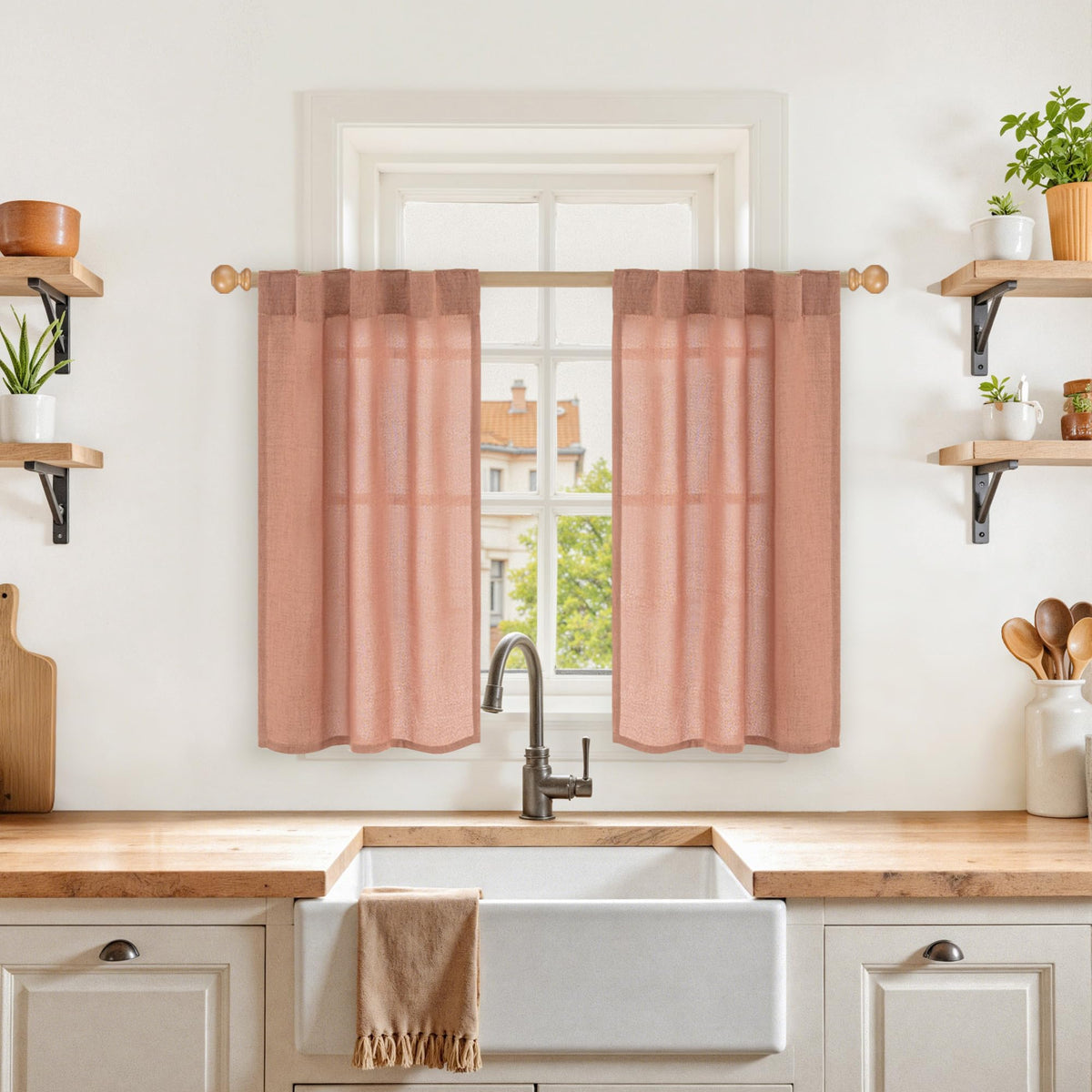 YoungsTex Linen Semi Sheer Curtains 72 Inch Length, Light Filtering Drapes