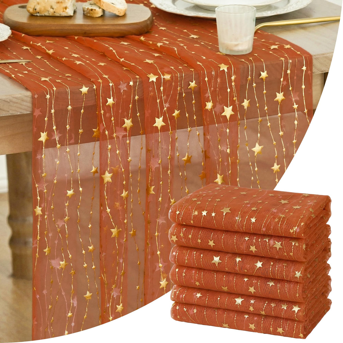 Artoid Mode Stars Pink Gauze Table Runner 10FT, Glitter Metallic Foil Sheer Dining Wedding Anniversary Holiday Birthday Table Decor for Home Party