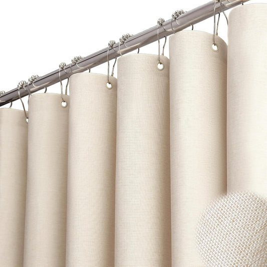 BTTN Beige Linen Textured Waterproof Cloth Shower Curtain Set, 72x72, Cream