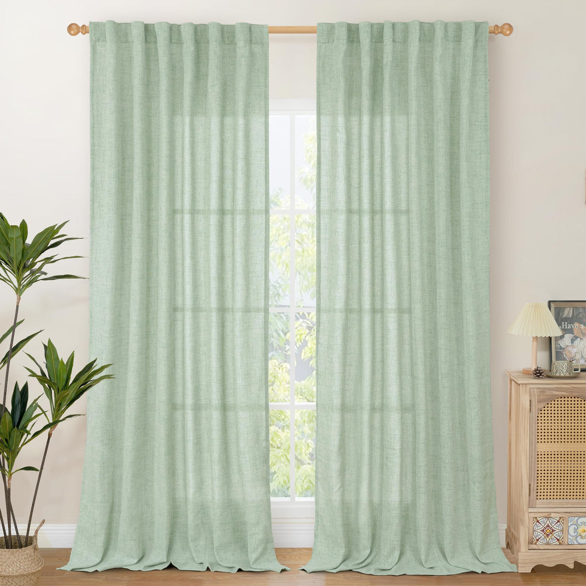 YoungsTex Linen Semi Sheer Curtains 72 Inch Length, Light Filtering Drapes
