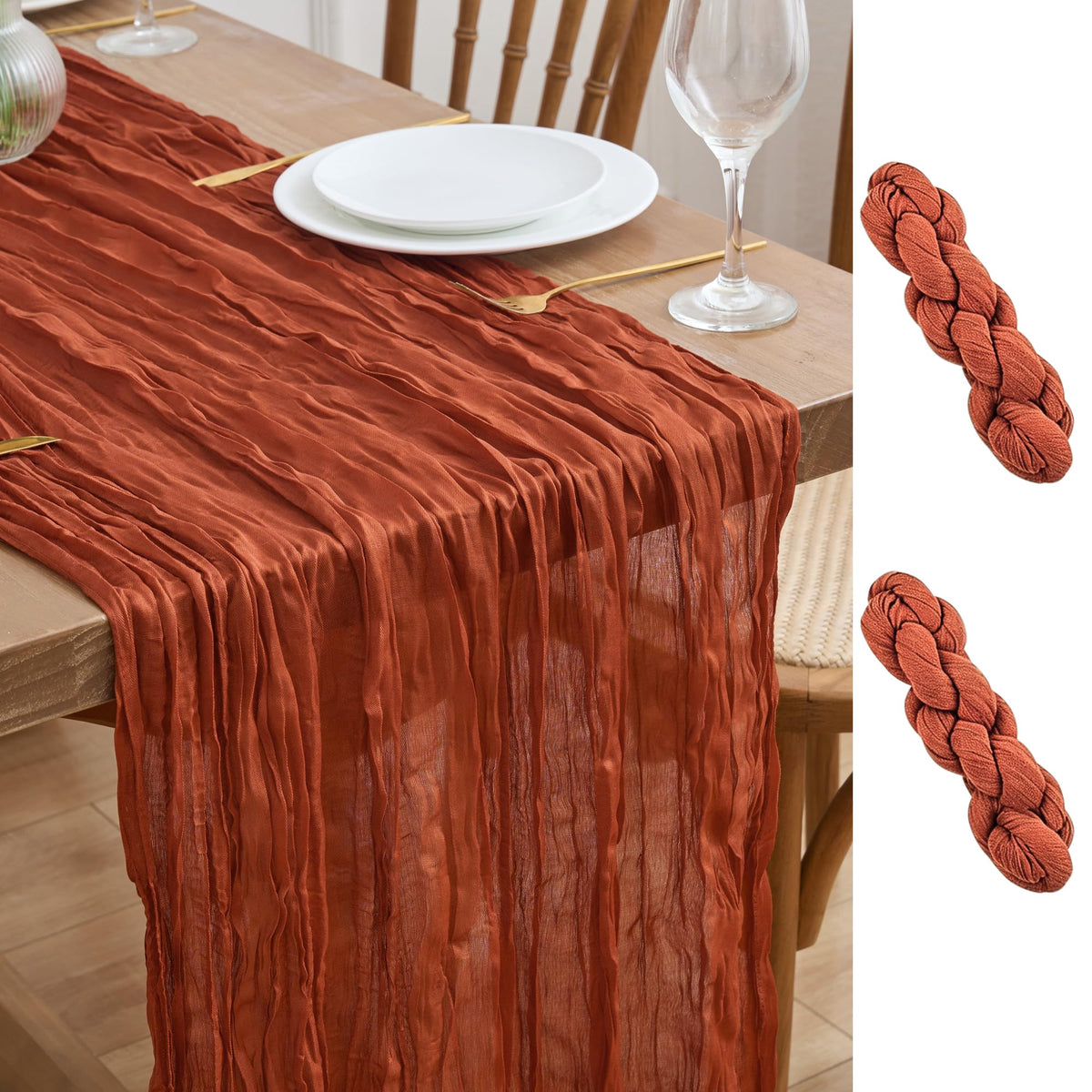 Asee'm Emerald Green Cheesecloth Table Runner Christmas Fall Rustic 10FT
