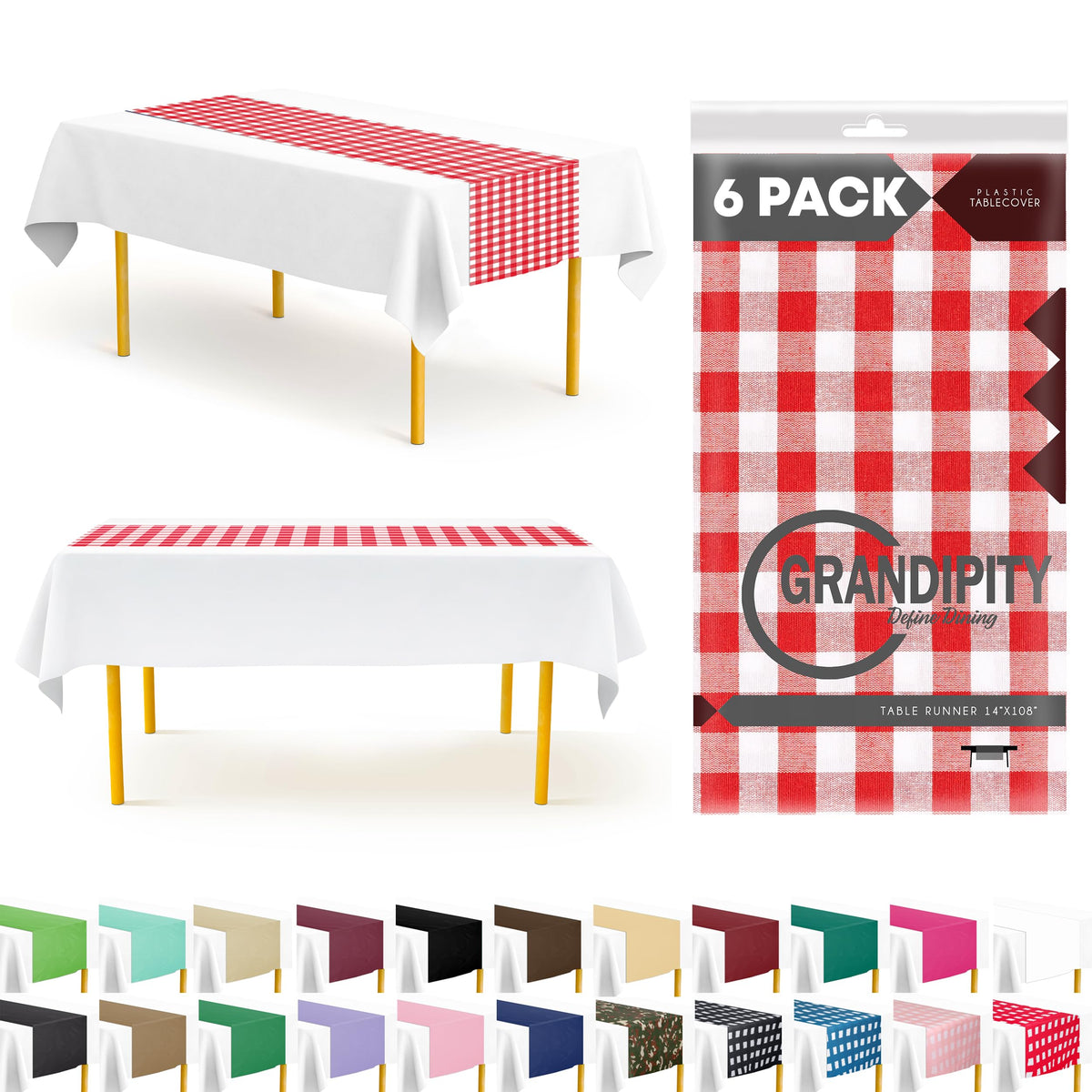 Grandipity Disposable Table Runner for Parties 6 Pack (14 x 108 Inch)