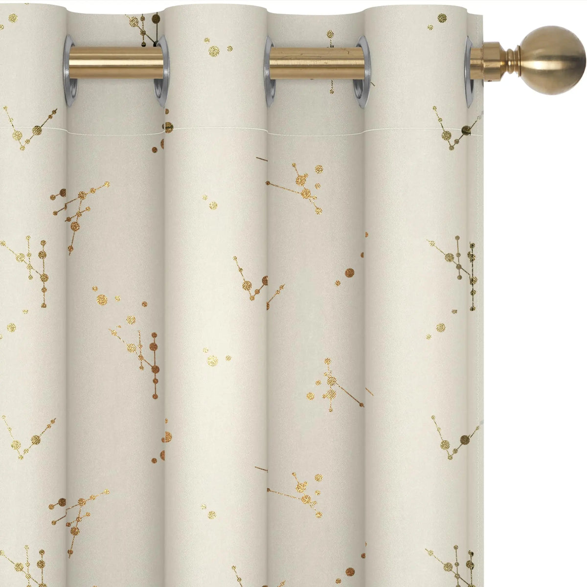 Deconovo 2-Panel Blackout Curtain for Windows - Modern Constellation Style, Gold Star Foil All-Over Print, Thermal Lined, Soundproof Curtains, Silky Smooth Drape, Durable, Machine Washable for Living Room, School Playroom