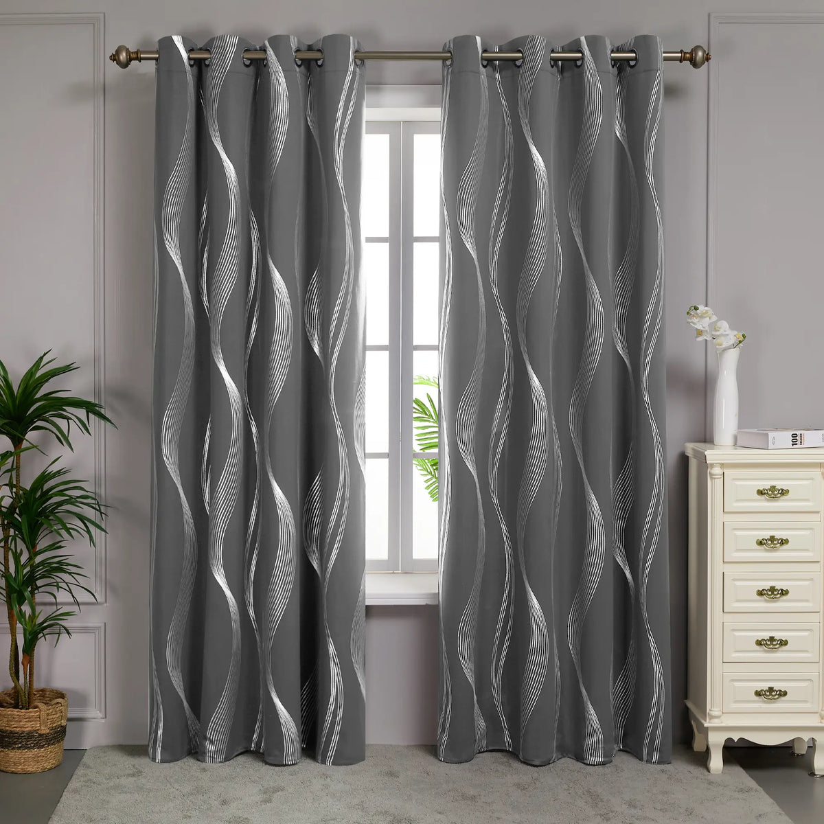 Deconovo 3m Blackout Double Curtains - 2 Panels High-Quality Poly Golden Wave Stripe Print Modern Drapes, Thermal Insulated, Soundproof Grommet Drapery, UV Glare Shield, Hand-Wash Only Privacy Blackout Shade for Living Room Decor,sohochic