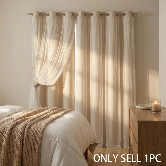 French Romantic Two-Layer Cloth Light-Blocking Finished Curtain, Fashionable Grommet Drapery for Living Room, Stylish and Trendy Window Covering, Window Drapes, Interior Decoration Accessories, Home Decorative Curtain