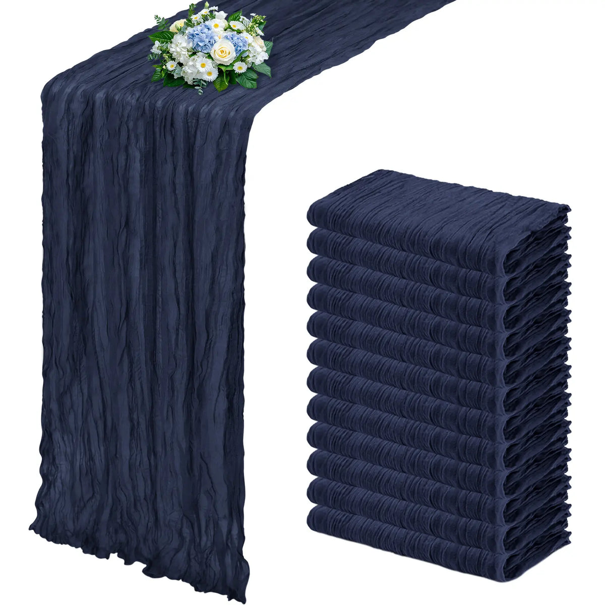 6/12 Pack Dusty Blue Cheesecloth Table Runner 17x108 Inch Boho Gauze Cheese Cloth Table Runners for Wedding Party Baby Shower Birthday Home Decor