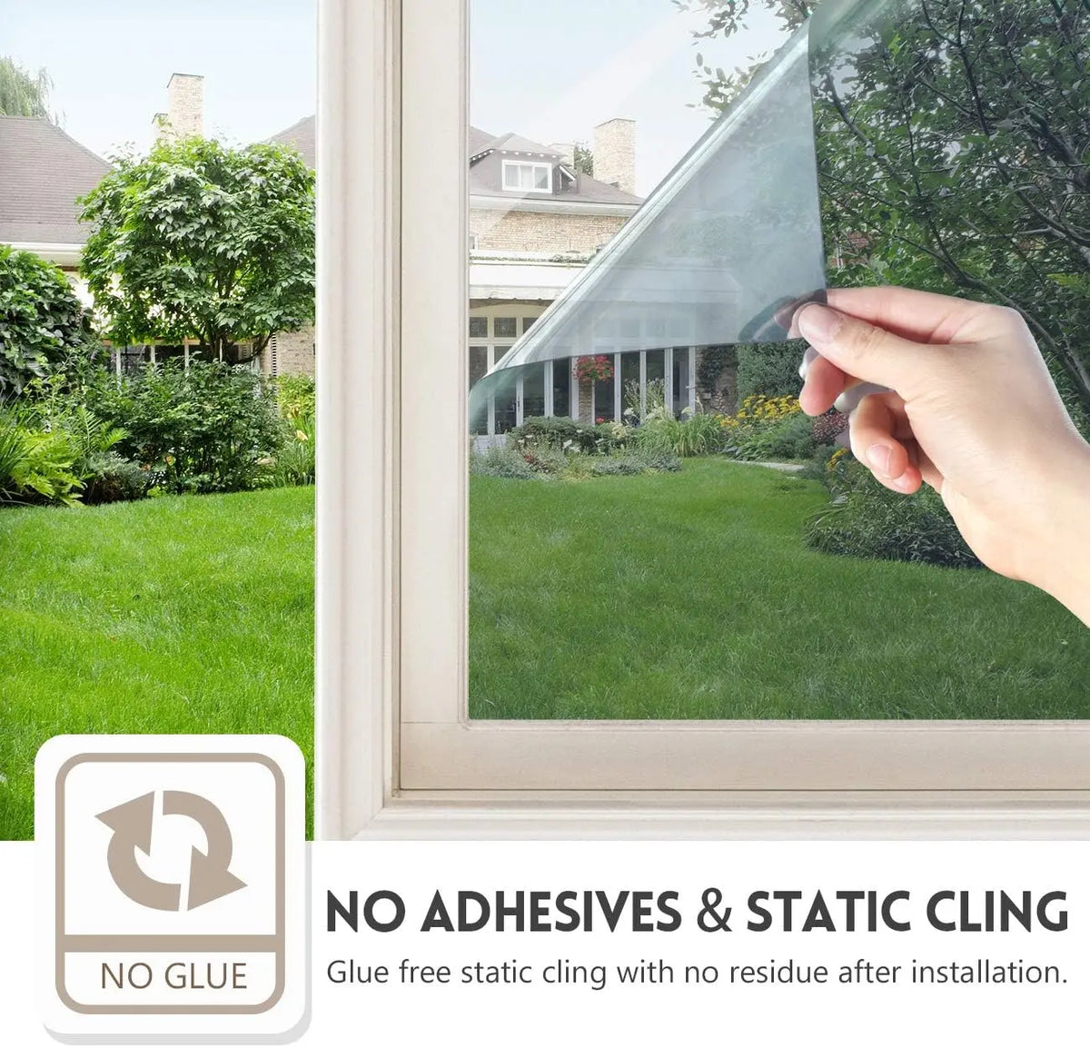 Window Privacy Film One Way Daytime Privacy Static Cling Sun Blocking Anti UV Reflective Window Tint for Home and Office, Black-Silver, 17.5 Inch X 6.5 Feet