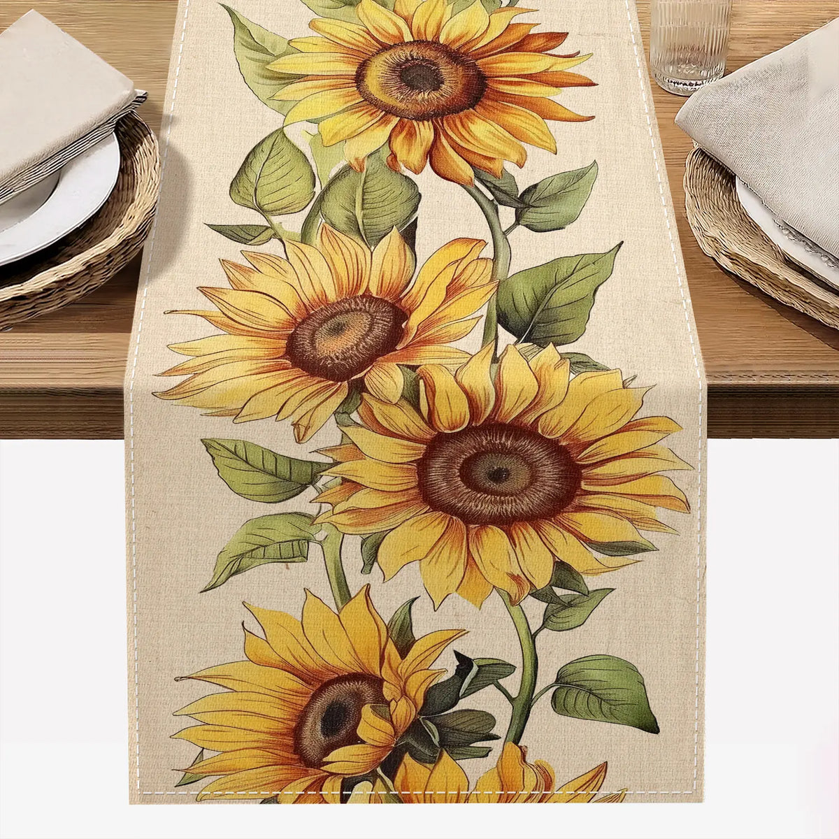 1pc Sunflower Table Runner, 72" Linen, Machine Made, No Electricity or Battery Needed, with Home & Kitchen Decor, Spring & Summer Holiday Party Decoration, Sunflower Kitchen Decor, Tablecover decor