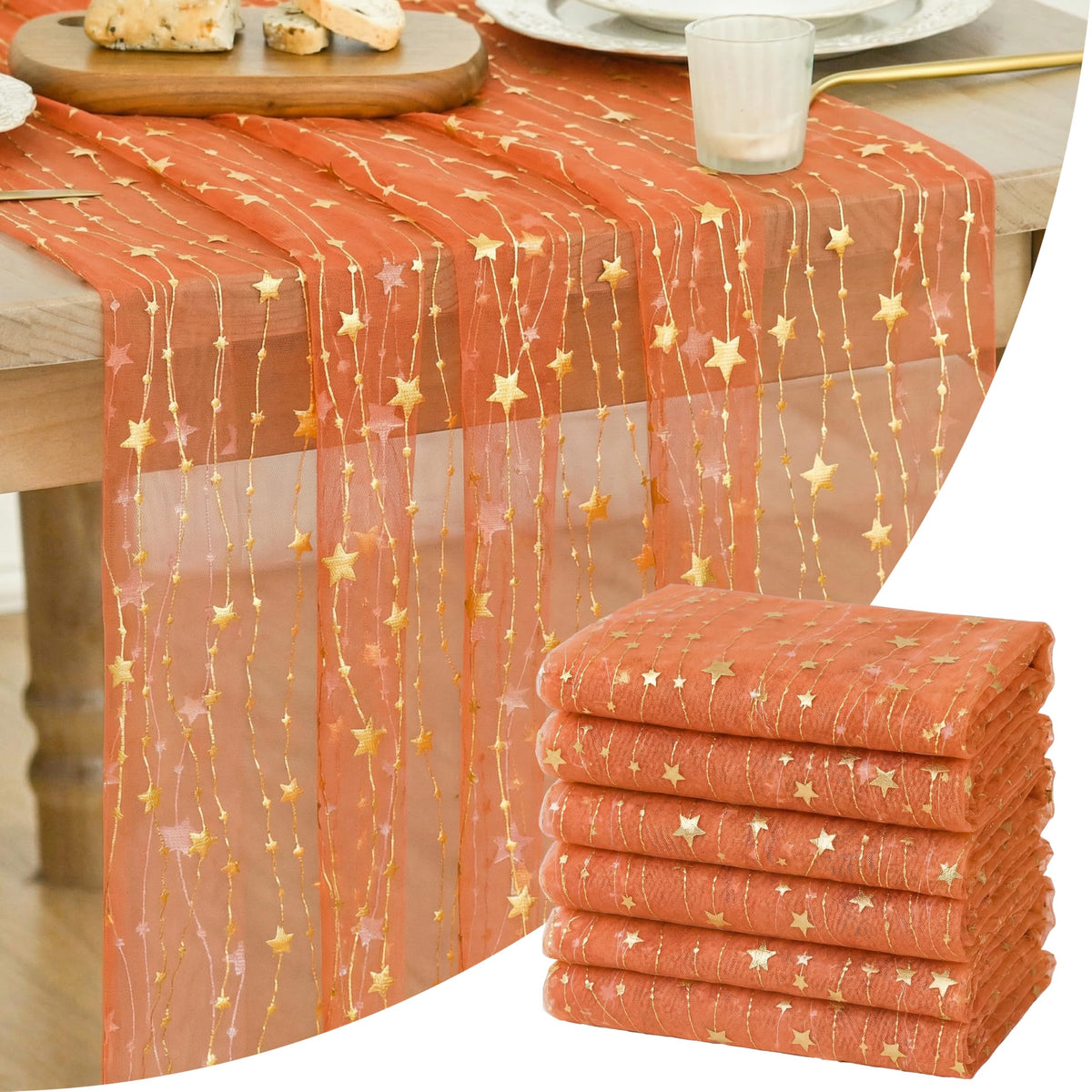 Artoid Mode Stars Pink Gauze Table Runner 10FT, Glitter Metallic Foil Sheer Dining Wedding Anniversary Holiday Birthday Table Decor for Home Party