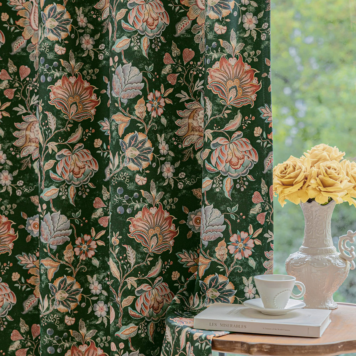 FMFUNCTEX Beige Boho Blackout Floral Curtains, 52X84 Inches, 2 Panels