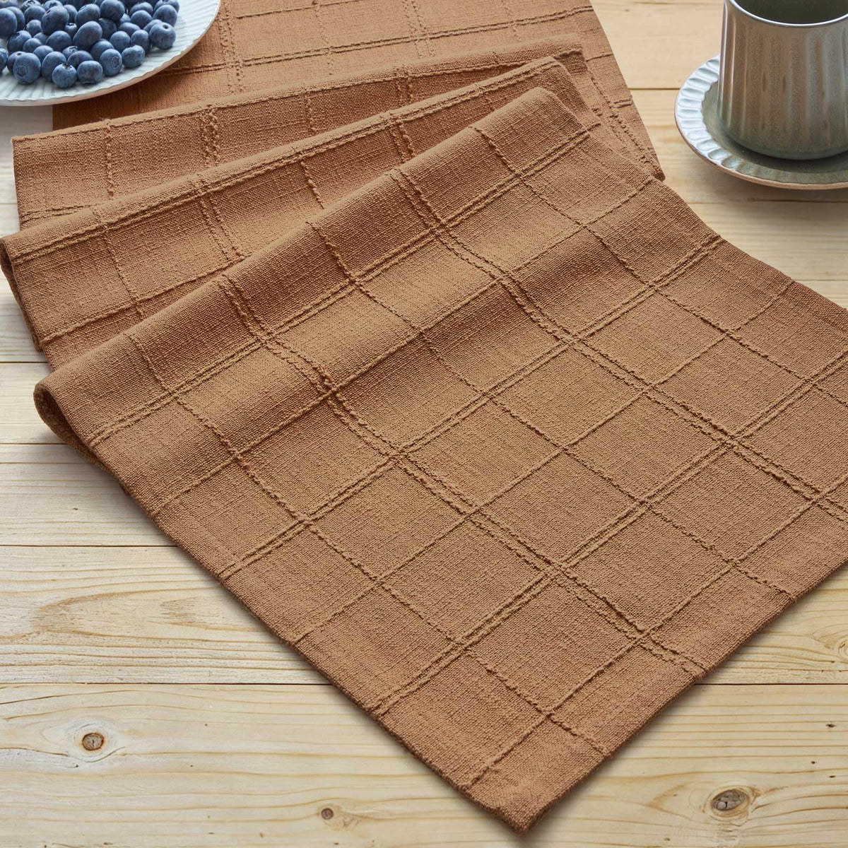ZeeMart Linen Checked Farmhouse Table Runner, 13x72 Inches Neutral Beige