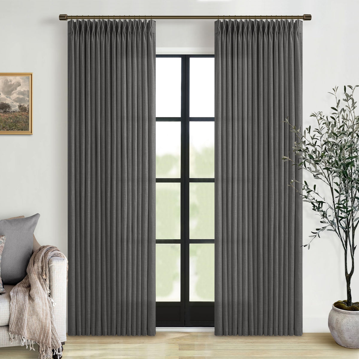 Natural Pinch Pleated Linen Blend Semi Sheer Window Curtains 90 Inches Long