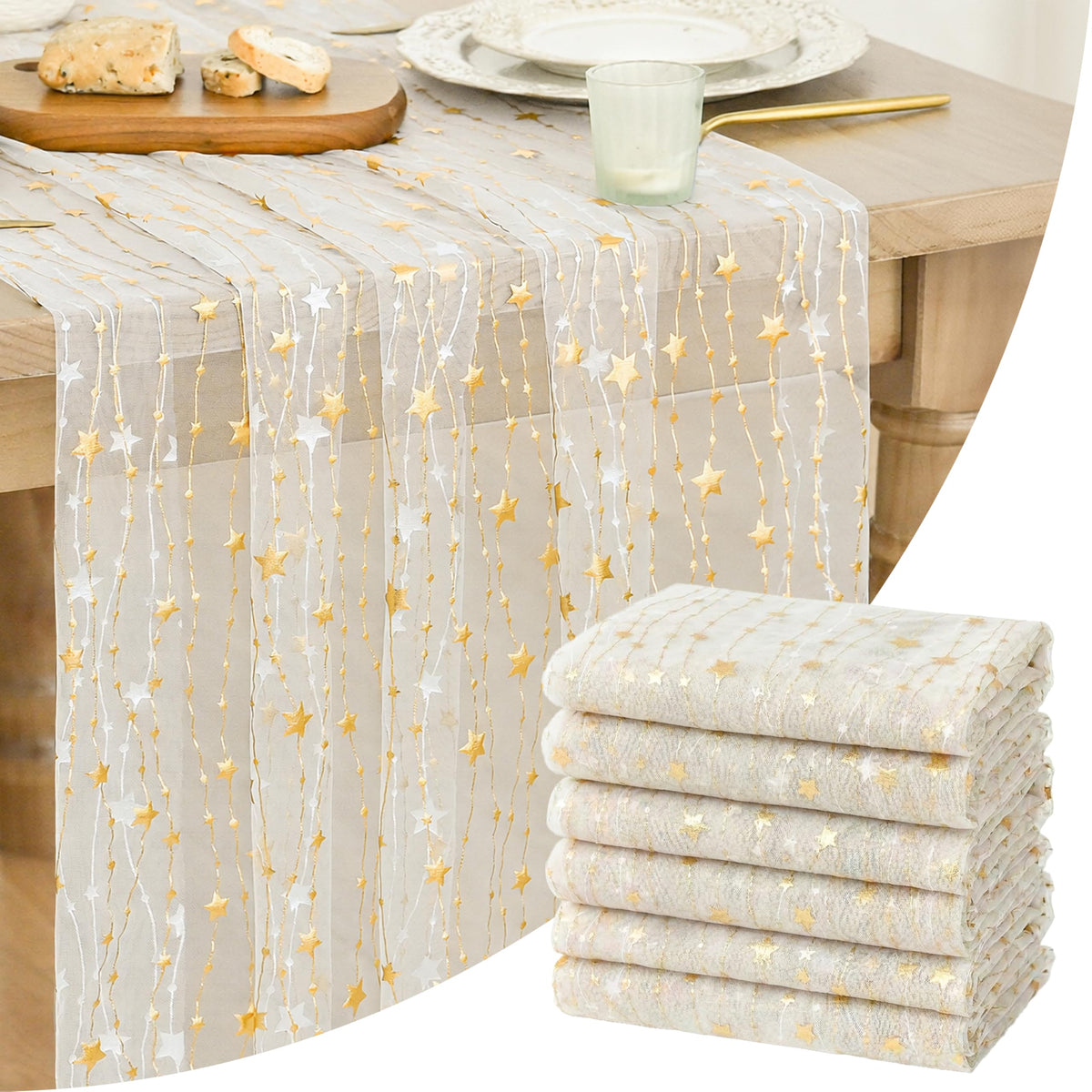 Artoid Mode Stars Pink Gauze Table Runner 10FT, Glitter Metallic Foil Sheer Dining Wedding Anniversary Holiday Birthday Table Decor for Home Party