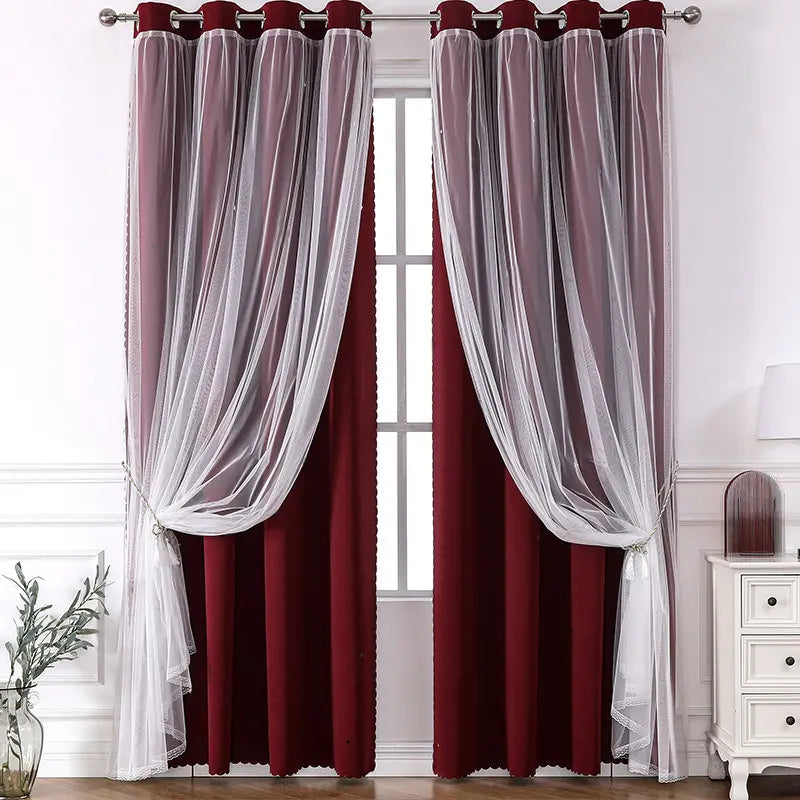French Romantic Two-Layer Cloth Light-Blocking Finished Curtain, Fashionable Grommet Drapery for Living Room, Stylish and Trendy Window Covering, Window Drapes, Interior Decoration Accessories, Home Decorative Curtain