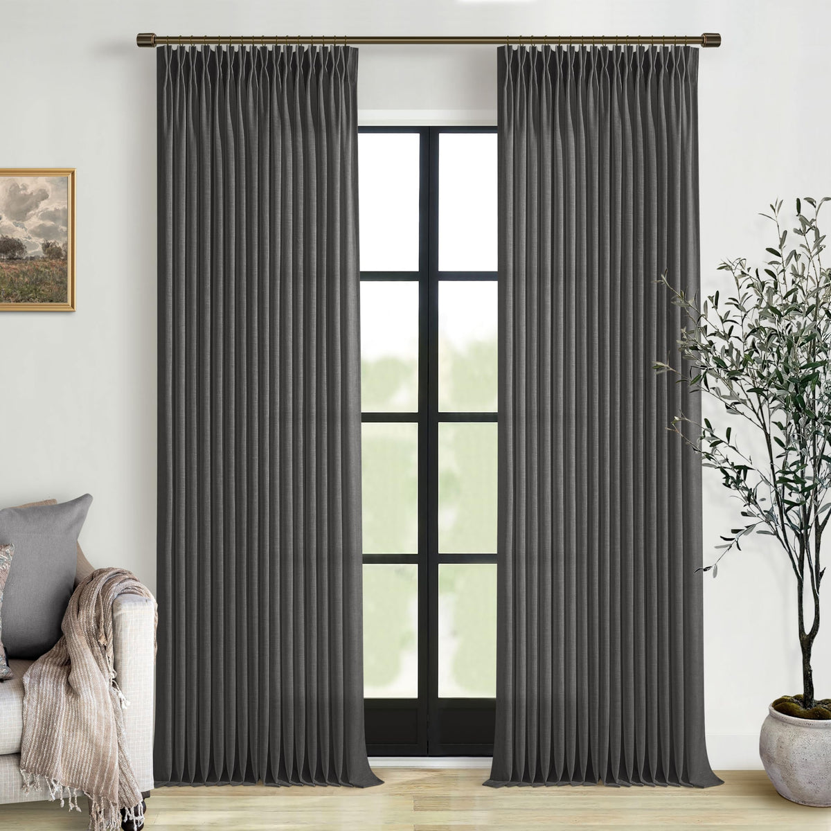 Natural Pinch Pleated Linen Blend Semi Sheer Window Curtains 90 Inches Long