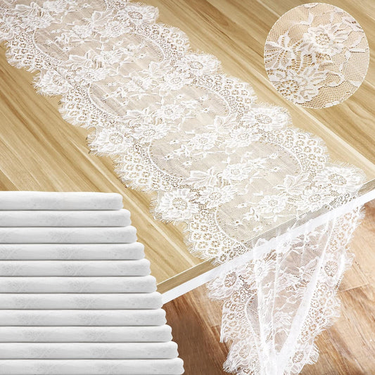 Coume 12 Pack White Lace Table Runner 14 x 120 Inch Rustic Table Runner