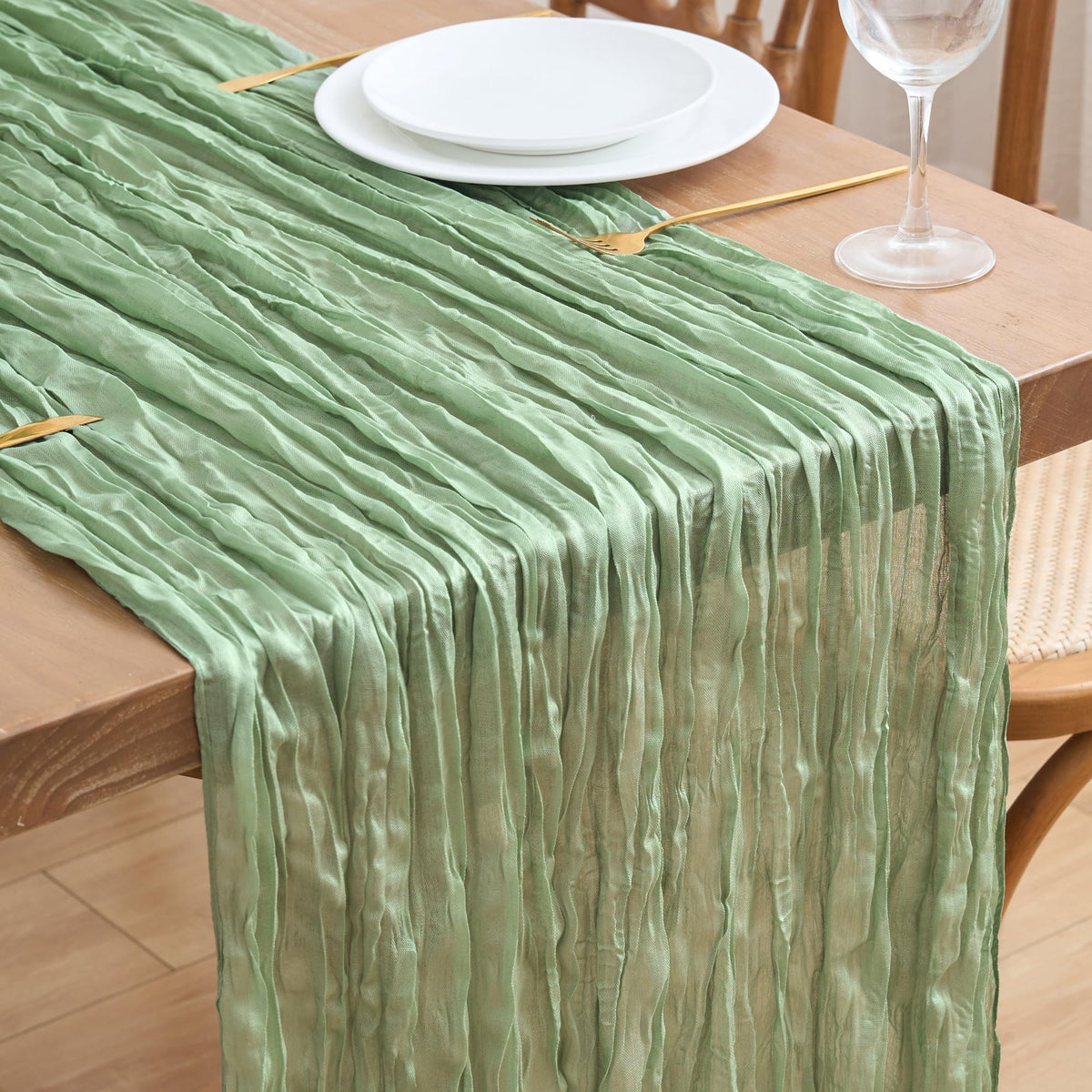 Asee'm Emerald Green Cheesecloth Table Runner Christmas Fall Rustic 10FT