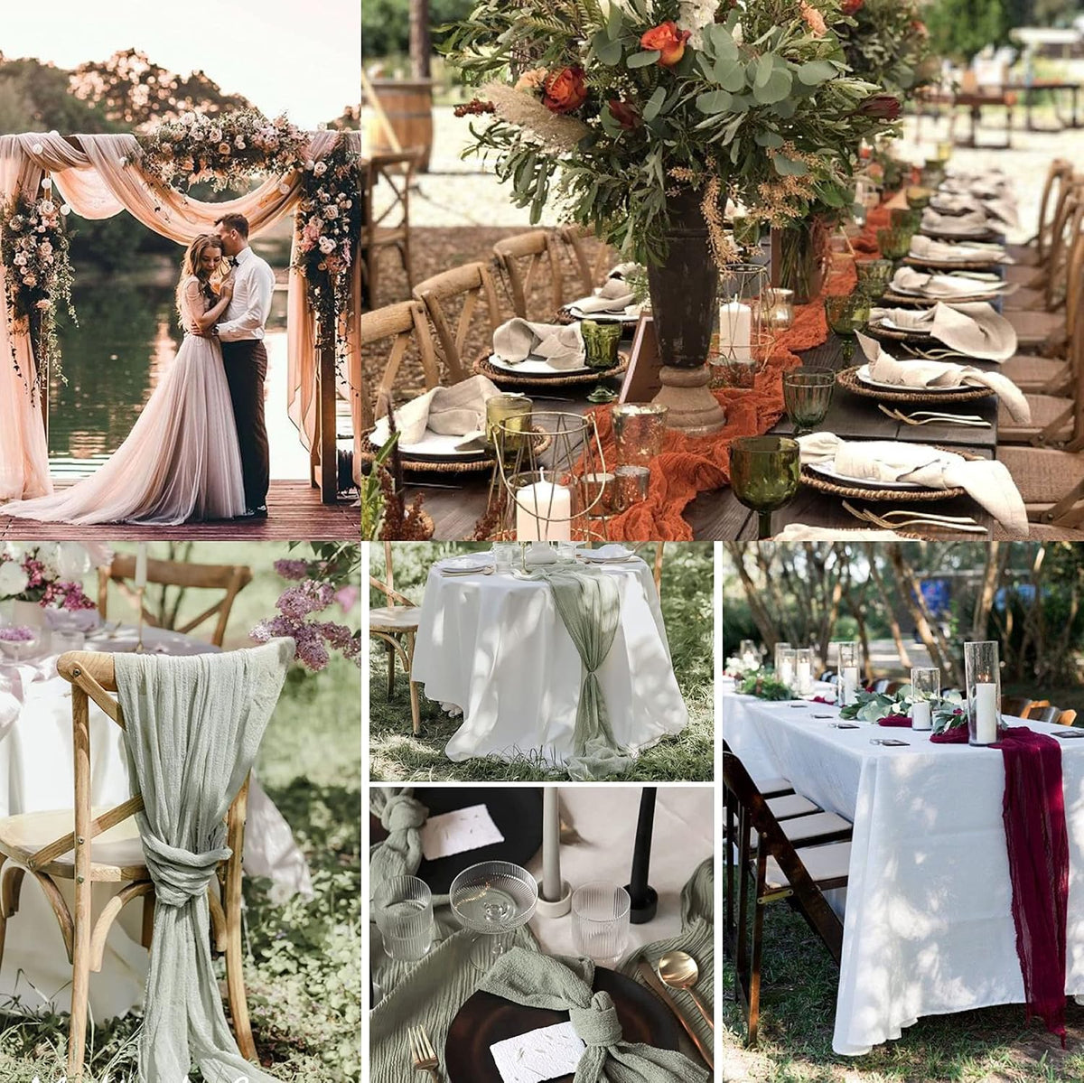 12 Pack Beige Cheesecloth Table Runner 10ft Boho Gauze Cheese Cloth Table Runner Rustic Sheer Runner 120 inch Long for Christmas Wedding Bridal Baby Shower Birthday Table Decorations