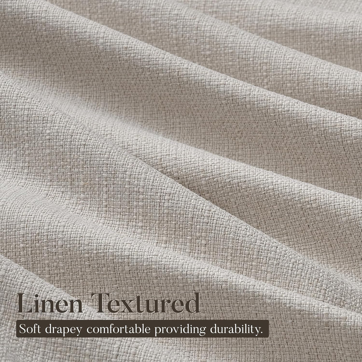 Natural Ivory 100% Blackout Grommet Linen Curtains 90 Inch Long 2 Panels
