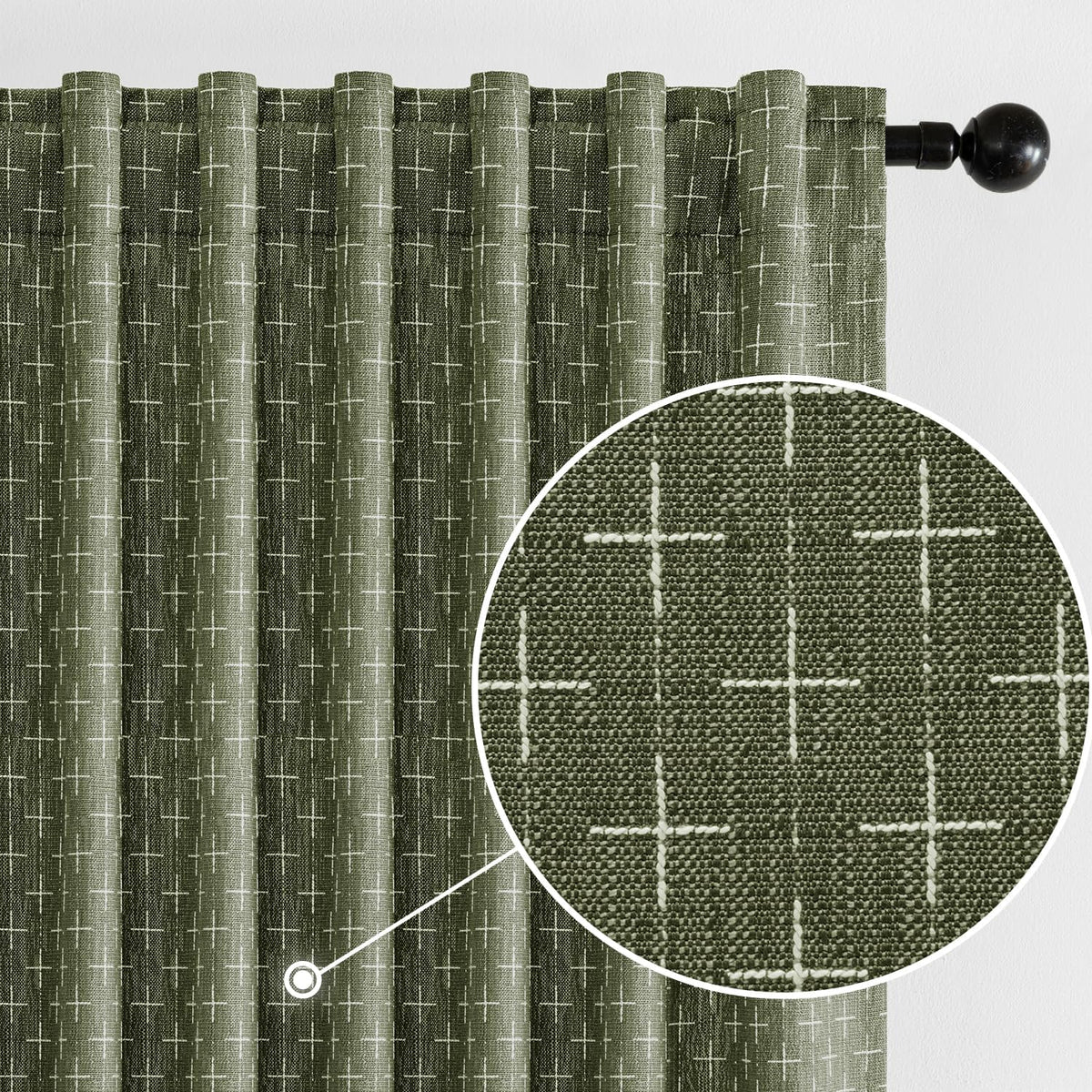 MIULEE Christmas Farmhouse Linen Curtains, Back Tab, 52Wx84L, Olive Green