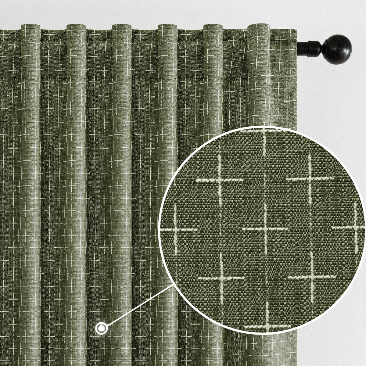 MIULEE Christmas Farmhouse Linen Curtains, Back Tab, 52Wx84L, Olive Green