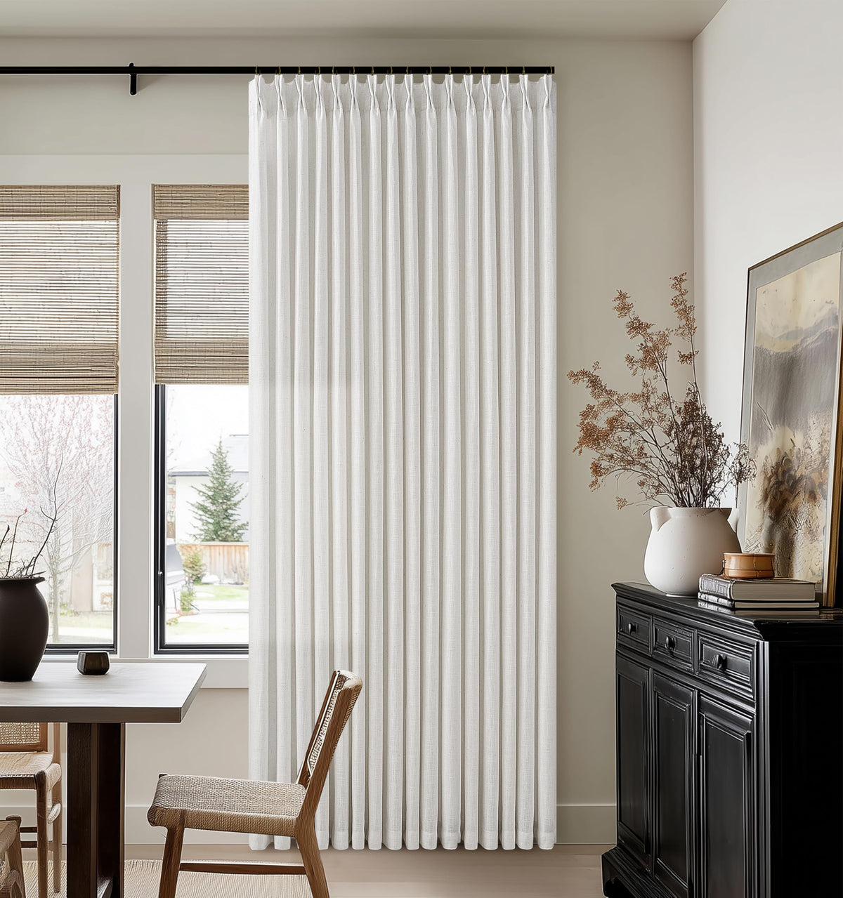 Natural Pinch Pleated Linen Blend Semi Sheer Window Curtains 90 Inches Long