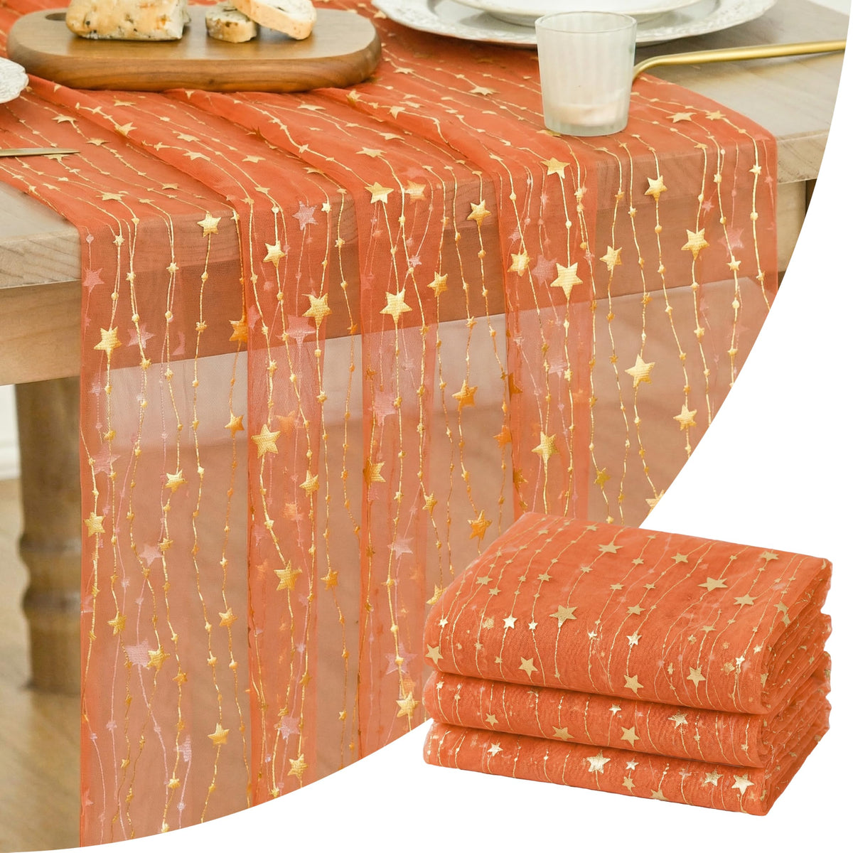 Artoid Mode Stars Pink Gauze Table Runner 10FT, Glitter Metallic Foil Sheer Dining Wedding Anniversary Holiday Birthday Table Decor for Home Party