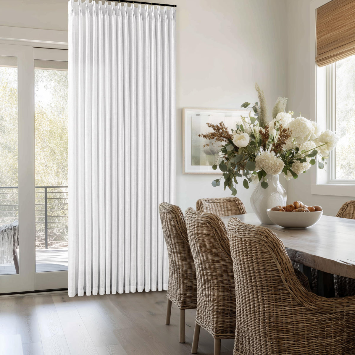 Natural Pinch Pleated Linen Blend Semi Sheer Window Curtains 90 Inches Long