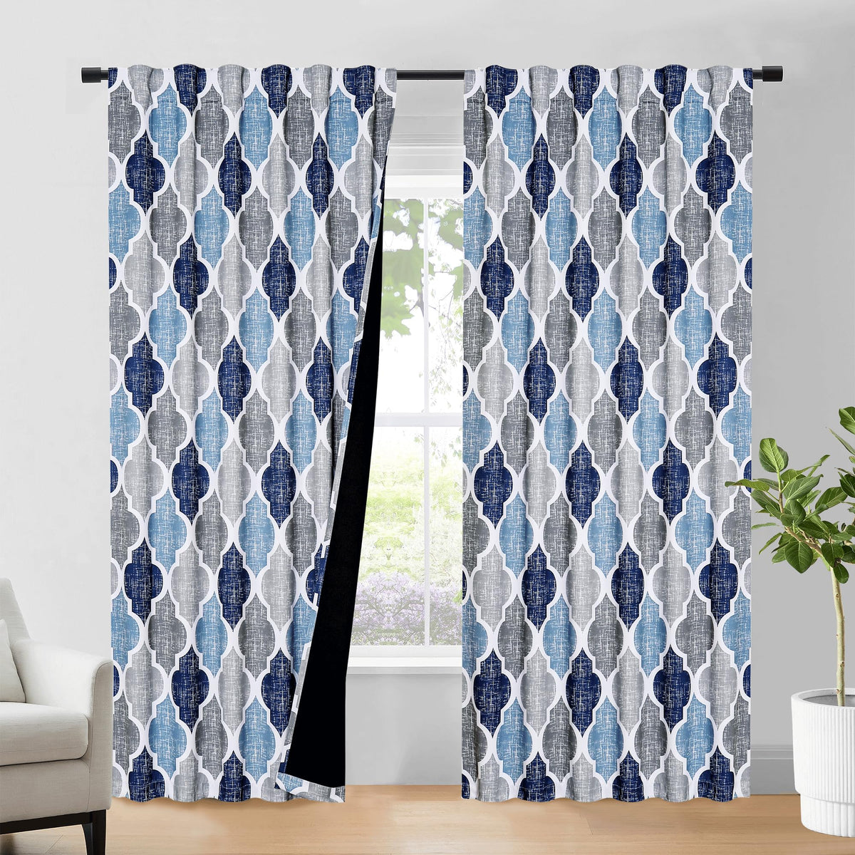 Beauoop Moroccan 100% Blackout Curtains Bedroom Brown Grey 50x84 2 Panels