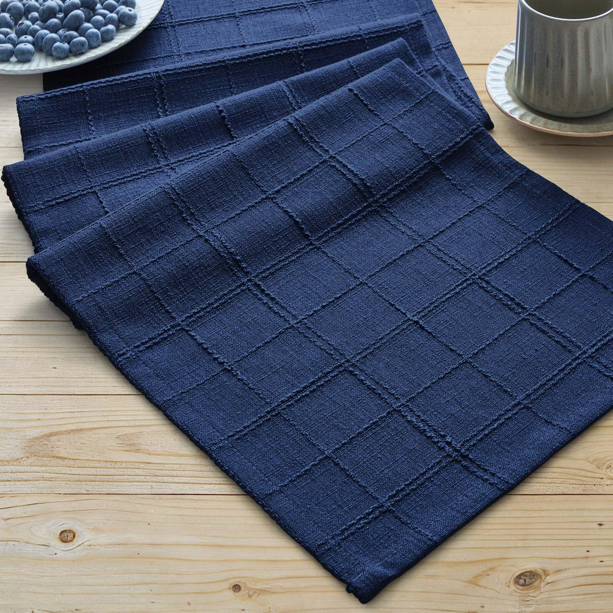 ZeeMart Linen Checked Farmhouse Table Runner, 13x72 Inches Neutral Beige